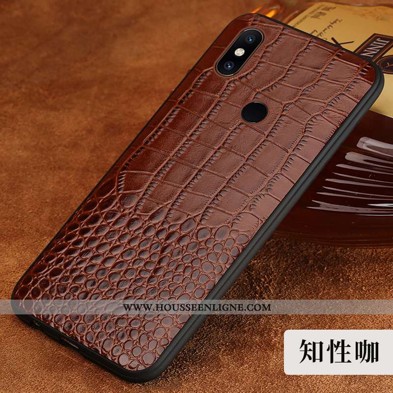 Étui Xiaomi Mi Mix 2s Créatif Cuir Véritable Petit Coque Crocodile Modèle Fleurie Marron