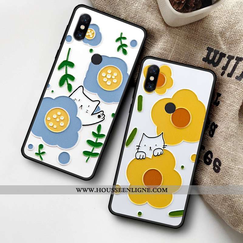 Étui Xiaomi Mi Mix 2s Délavé En Daim Gaufrage Fluide Doux Petit Fleurs Tout Compris Chat Bleu