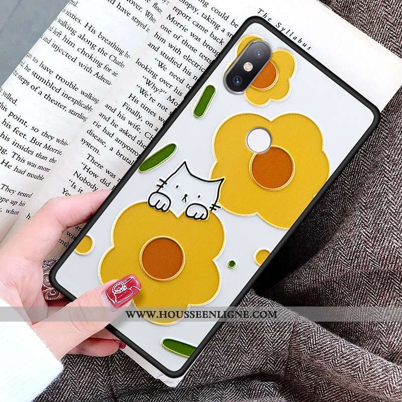 Étui Xiaomi Mi Mix 2s Délavé En Daim Gaufrage Fluide Doux Petit Fleurs Tout Compris Chat Bleu