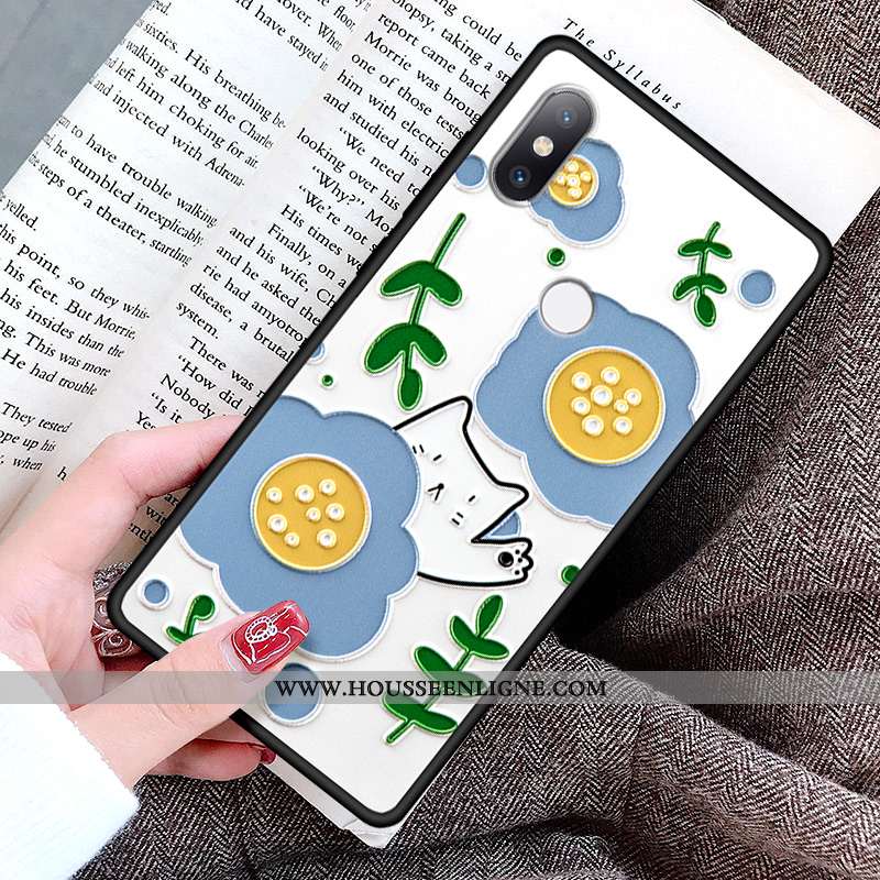 Étui Xiaomi Mi Mix 2s Délavé En Daim Gaufrage Fluide Doux Petit Fleurs Tout Compris Chat Bleu