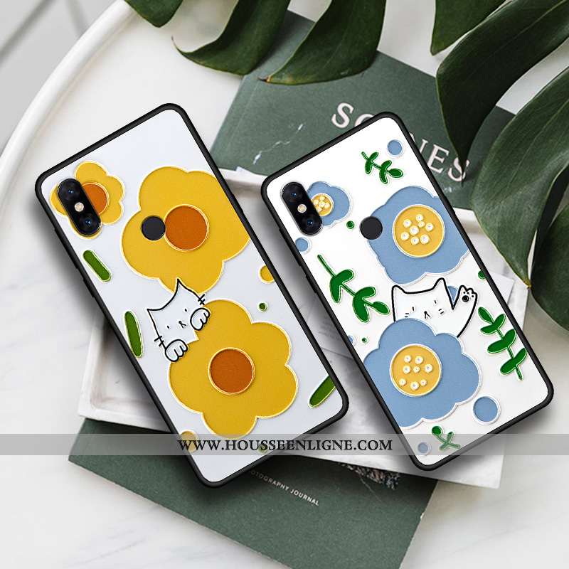 Étui Xiaomi Mi Mix 2s Délavé En Daim Gaufrage Fluide Doux Petit Fleurs Tout Compris Chat Bleu