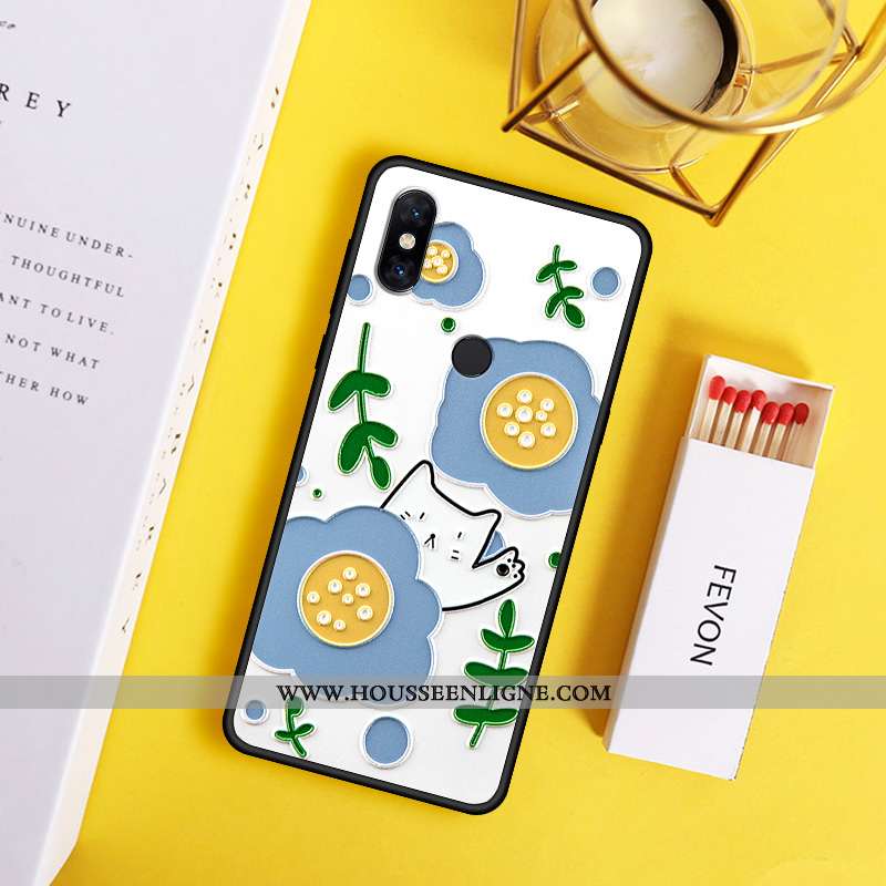 Étui Xiaomi Mi Mix 2s Délavé En Daim Gaufrage Fluide Doux Petit Fleurs Tout Compris Chat Bleu