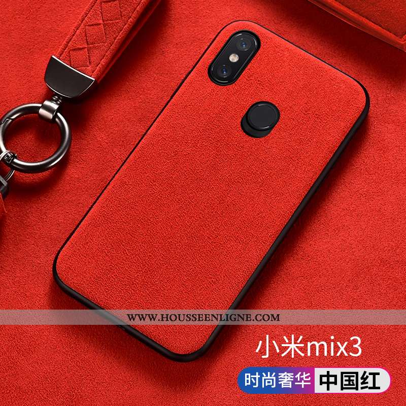 Étui Xiaomi Mi Mix 3 Protection Daim Fourrure Rouge Tout Compris Petit Antidérapant