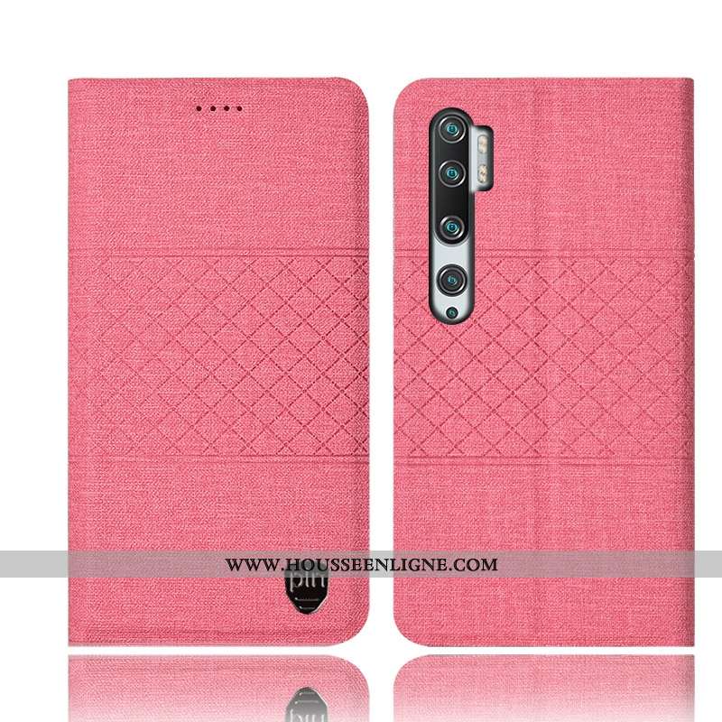 Étui Xiaomi Mi Note 10 Cuir Protection Incassable Gris Téléphone Portable Housse Lin