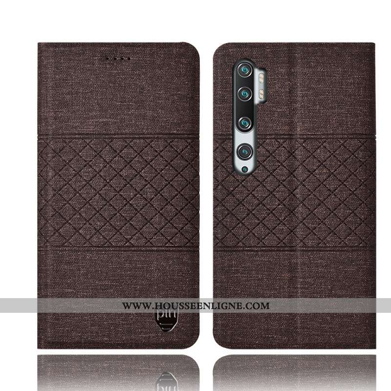 Étui Xiaomi Mi Note 10 Cuir Protection Incassable Gris Téléphone Portable Housse Lin