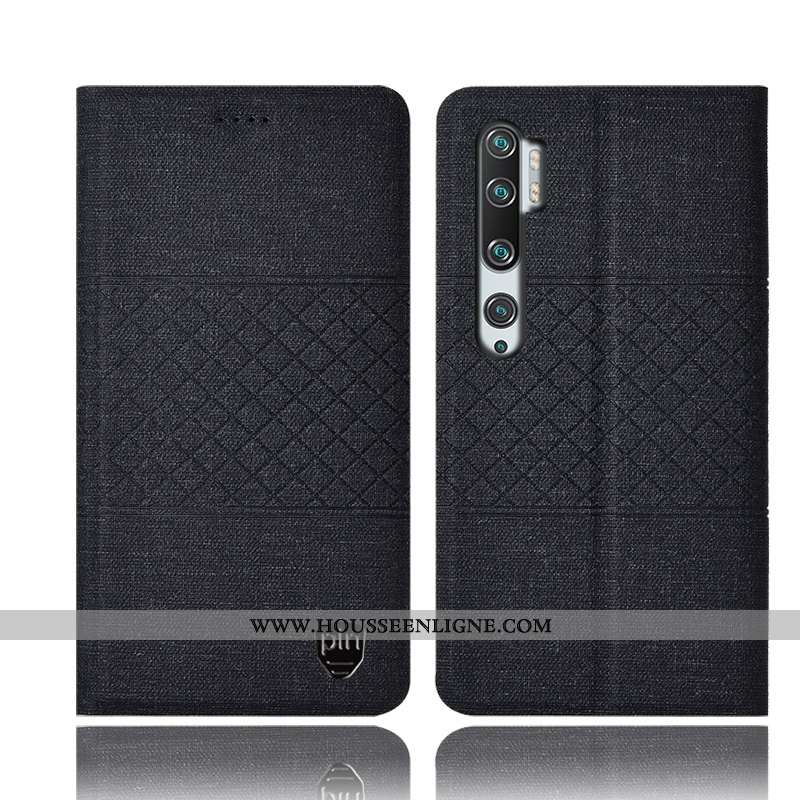 Étui Xiaomi Mi Note 10 Cuir Protection Incassable Gris Téléphone Portable Housse Lin
