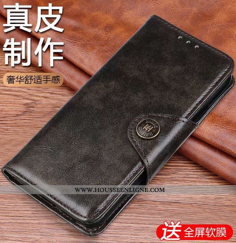 Étui Xiaomi Mi Note 10 Lite Cuir Véritable Coque Petit Clamshell Téléphone Portable Reversible Luxe 