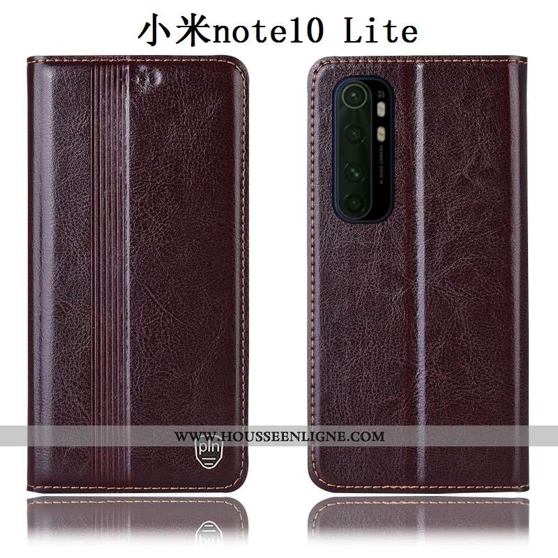 Étui Xiaomi Mi Note 10 Lite Cuir Véritable Protection Noir Tout Compris Petit Incassable Coque