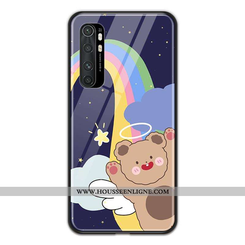 Étui Xiaomi Mi Note 10 Lite Verre Dessin Animé Coque Incassable Amoureux Petit Jeunesse Violet