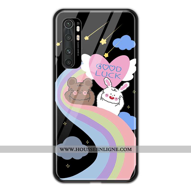Étui Xiaomi Mi Note 10 Lite Verre Dessin Animé Coque Incassable Amoureux Petit Jeunesse Violet
