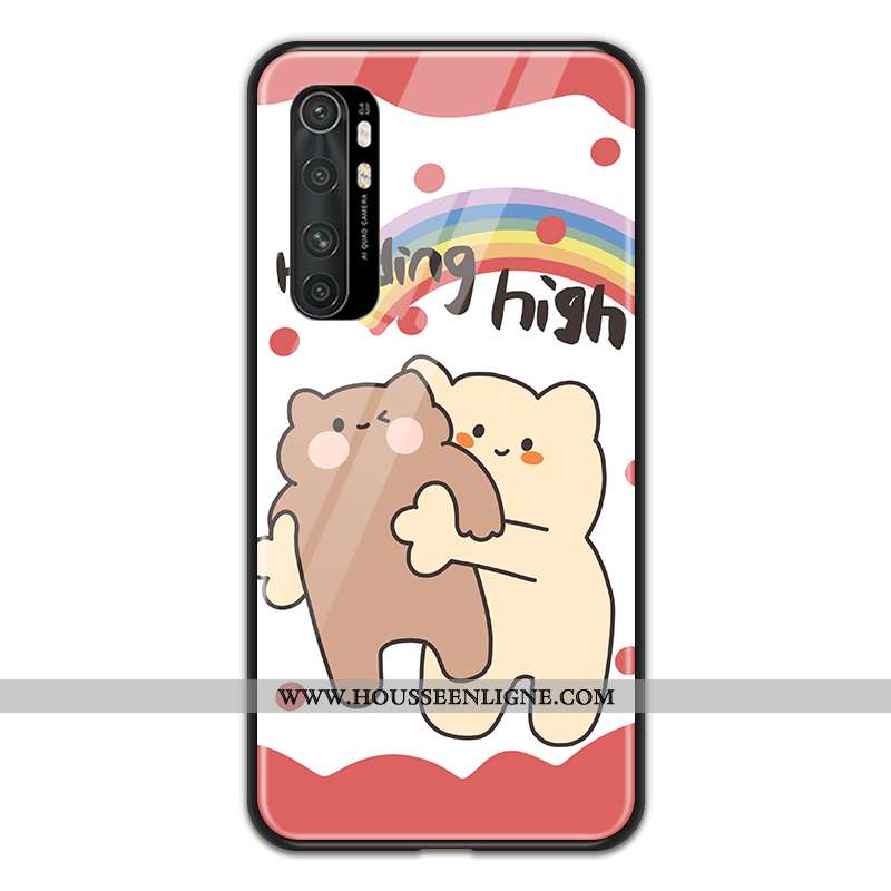 Étui Xiaomi Mi Note 10 Lite Verre Dessin Animé Coque Incassable Amoureux Petit Jeunesse Violet