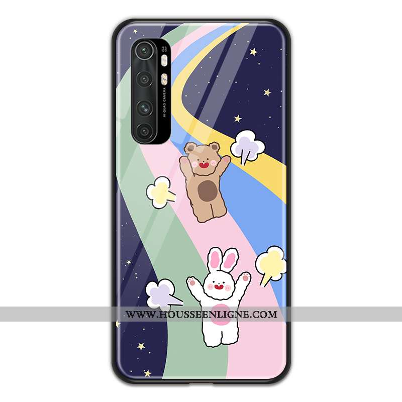 Étui Xiaomi Mi Note 10 Lite Verre Dessin Animé Coque Incassable Amoureux Petit Jeunesse Violet