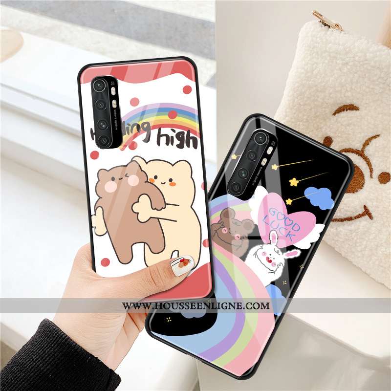 Étui Xiaomi Mi Note 10 Lite Verre Dessin Animé Coque Incassable Amoureux Petit Jeunesse Violet