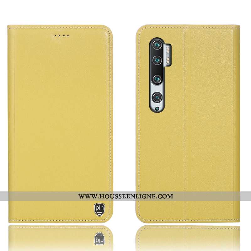 Étui Xiaomi Mi Note 10 Protection Cuir Véritable Housse Jaune Incassable Petit Tout Compris