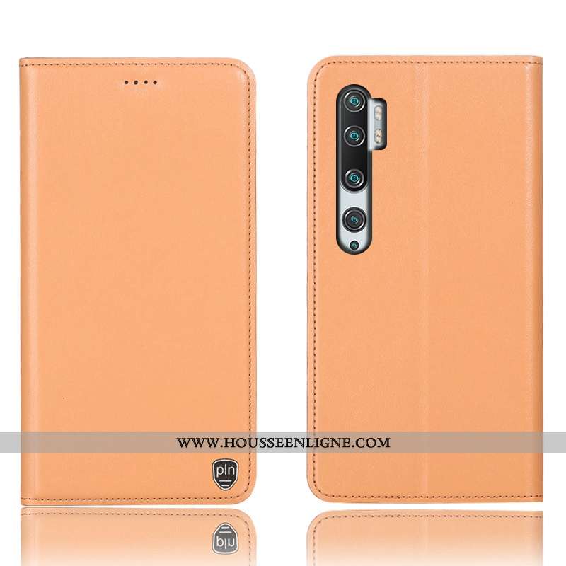 Étui Xiaomi Mi Note 10 Protection Cuir Véritable Housse Jaune Incassable Petit Tout Compris