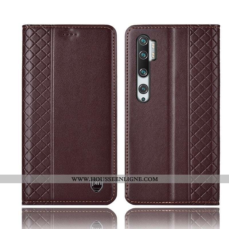 Étui Xiaomi Mi Note 10 Protection Cuir Véritable Rouge Housse Téléphone Portable Incassable