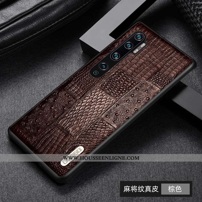 Étui Xiaomi Mi Note 10 Protection Cuir Véritable Téléphone Portable Petit Difficile Ultra Marron