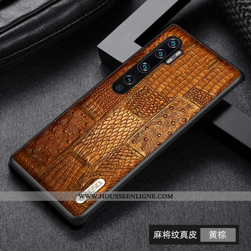 Étui Xiaomi Mi Note 10 Protection Cuir Véritable Téléphone Portable Petit Difficile Ultra Marron