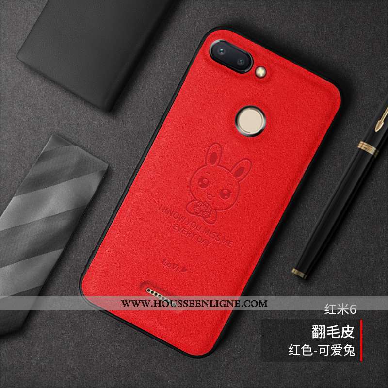 Étui Xiaomi Redmi 6 Dessin Animé Charmant Tout Compris Daim Fourrure Téléphone Portable Rouge Peluch