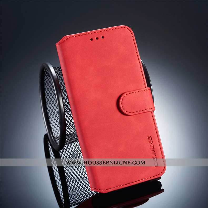 Étui Xiaomi Redmi 6 Délavé En Daim Cuir Carte Une Agrafe Coque Rouge Marron