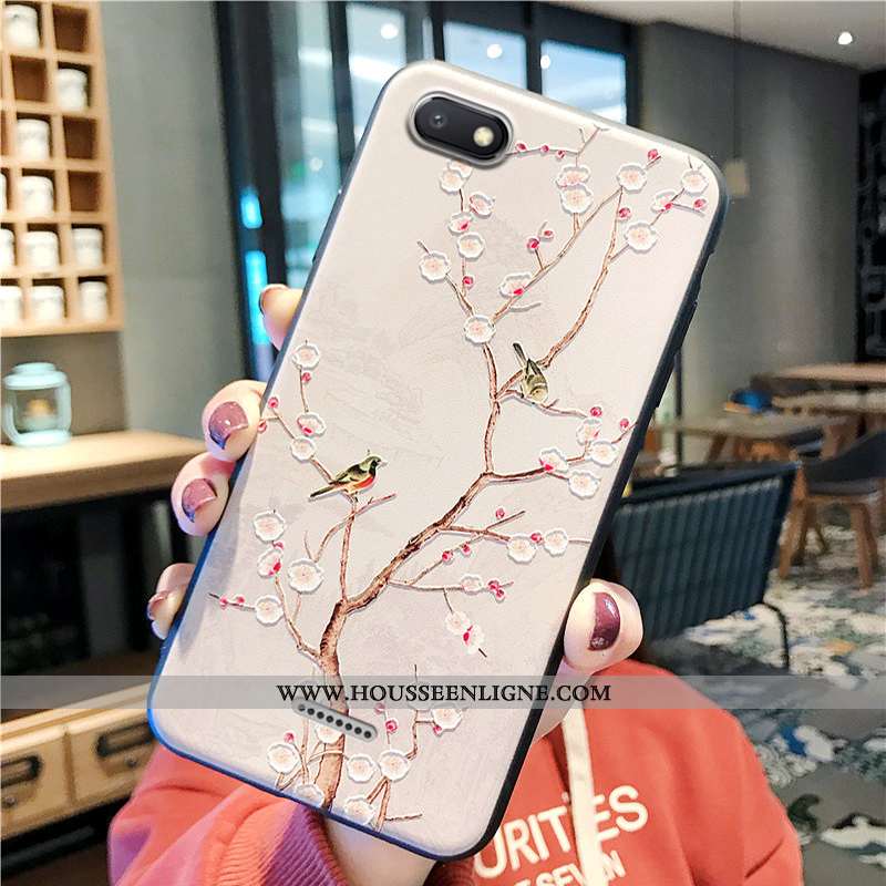 Étui Xiaomi Redmi 6a Gaufrage Tendance Petit Délavé En Daim Oiseau Rose Silicone