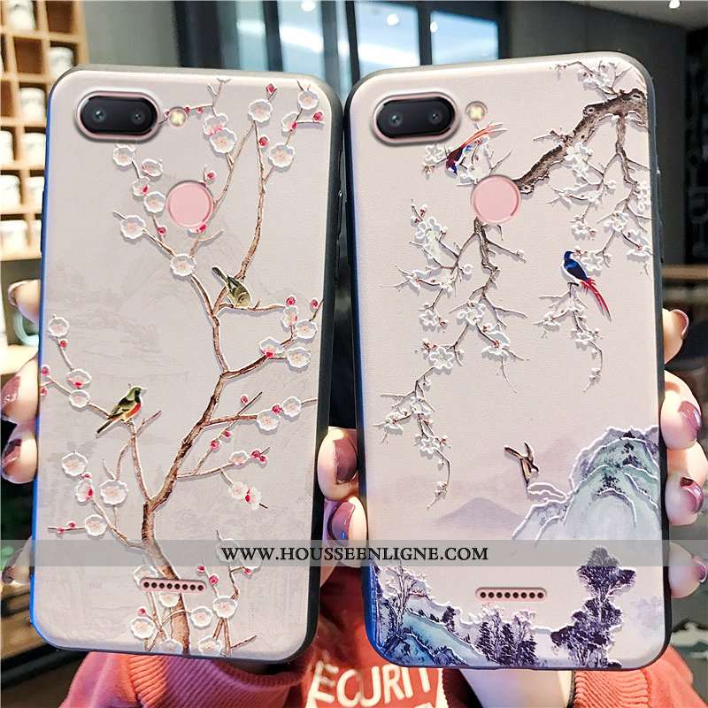 Étui Xiaomi Redmi 6a Gaufrage Tendance Petit Délavé En Daim Oiseau Rose Silicone