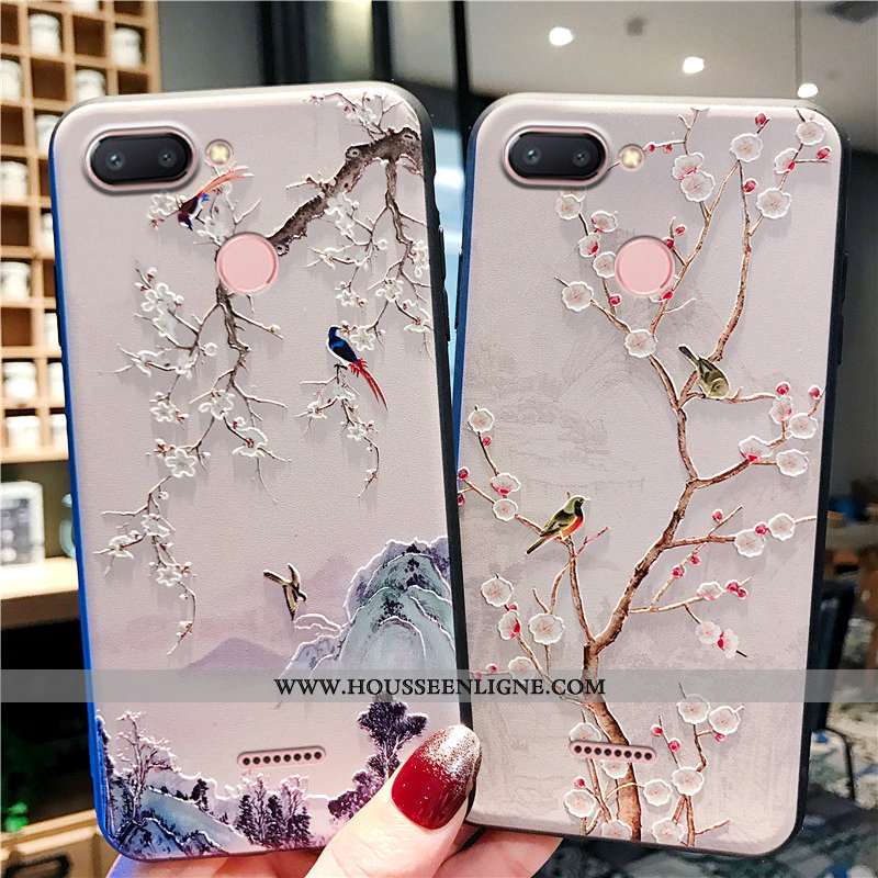 Étui Xiaomi Redmi 6a Gaufrage Tendance Petit Délavé En Daim Oiseau Rose Silicone