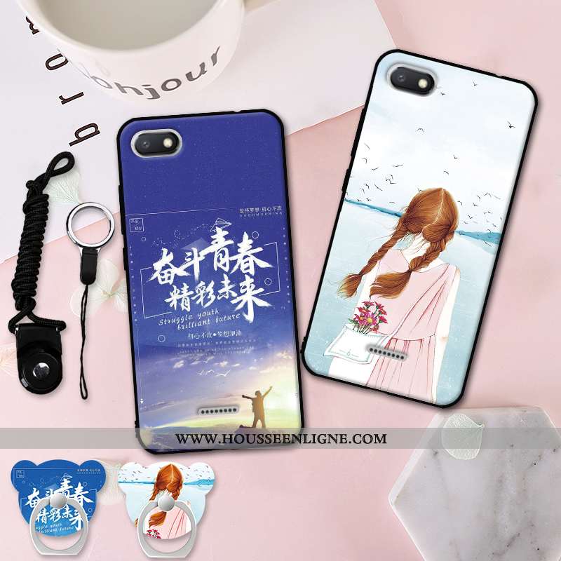 Étui Xiaomi Redmi 6a Protection Délavé En Daim Téléphone Portable Fluide Doux Incassable Bleu