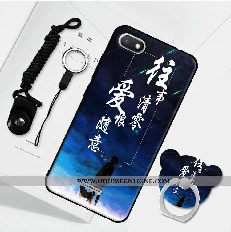Étui Xiaomi Redmi 6a Protection Délavé En Daim Téléphone Portable Fluide Doux Incassable Bleu