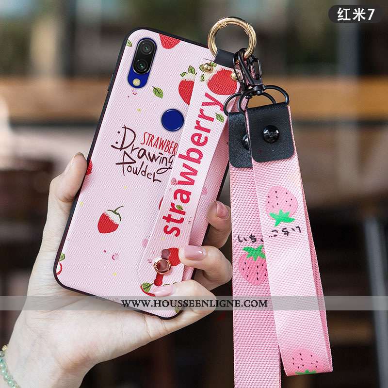 Étui Xiaomi Redmi 7 Fluide Doux Silicone Frais Rose Simple Rouge