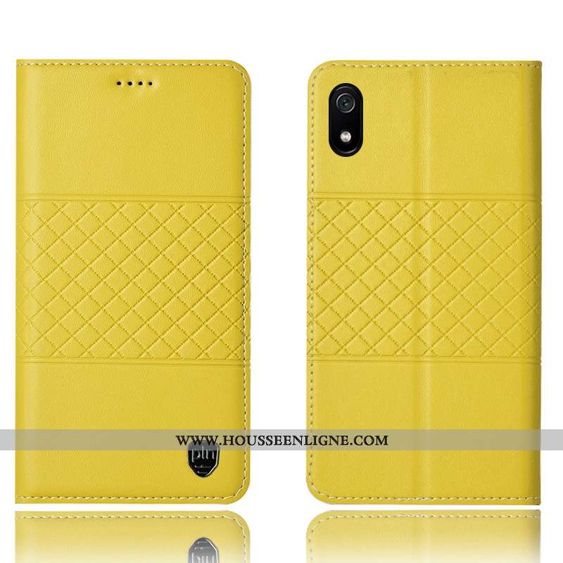 Étui Xiaomi Redmi 7a Protection Cuir Véritable Téléphone Portable Petit Rouge Coque Jaune