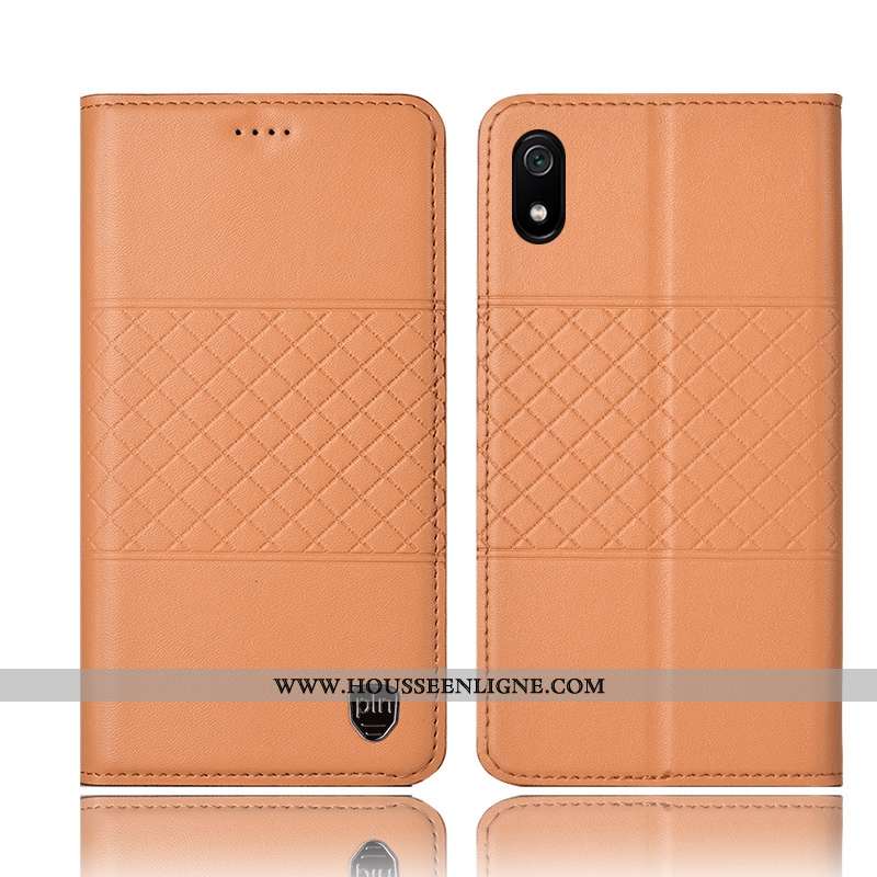 Étui Xiaomi Redmi 7a Protection Cuir Véritable Téléphone Portable Petit Rouge Coque Jaune