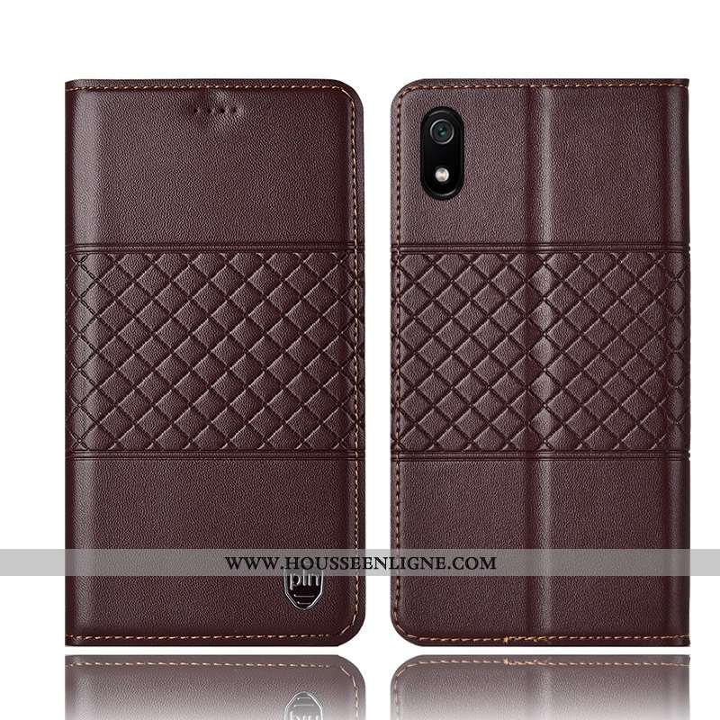 Étui Xiaomi Redmi 7a Protection Cuir Véritable Téléphone Portable Petit Rouge Coque Jaune