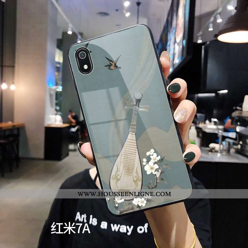 Étui Xiaomi Redmi 7a Verre Personnalité Frais Téléphone Portable Net Rouge Créatif Vintage Verte