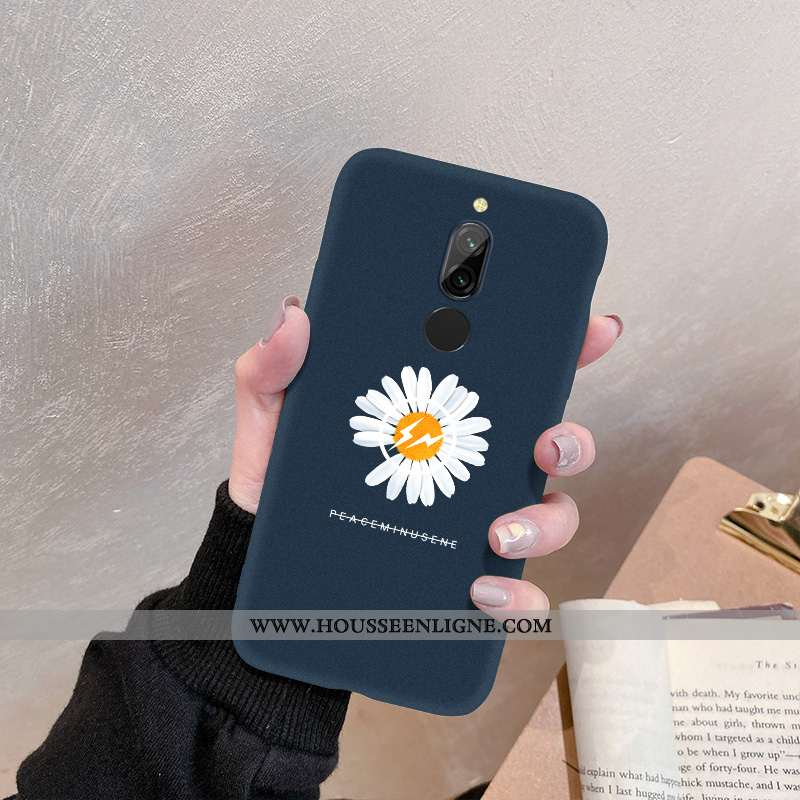 Étui Xiaomi Redmi 8 Silicone Fluide Doux Coque Bleu Marin Petite Marguerite Rouge Petit Bleu Foncé