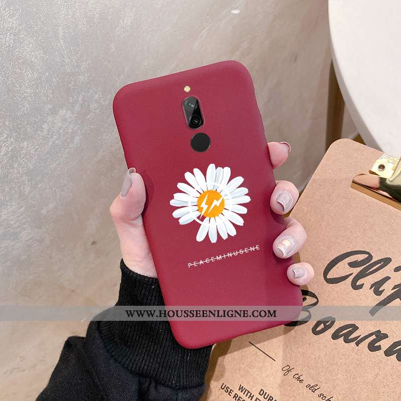 Étui Xiaomi Redmi 8 Silicone Fluide Doux Coque Bleu Marin Petite Marguerite Rouge Petit Bleu Foncé