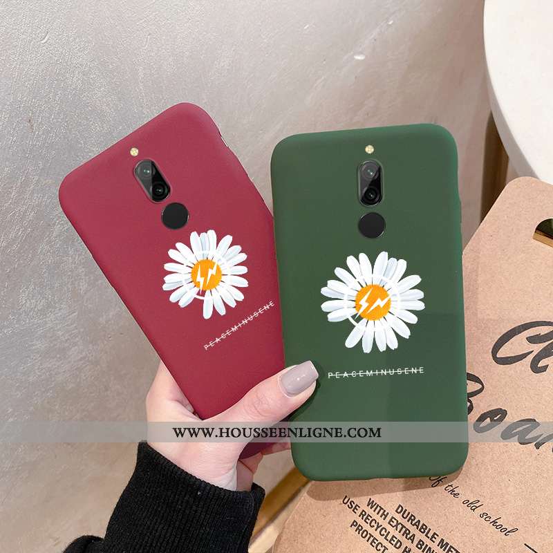 Étui Xiaomi Redmi 8 Silicone Fluide Doux Coque Bleu Marin Petite Marguerite Rouge Petit Bleu Foncé