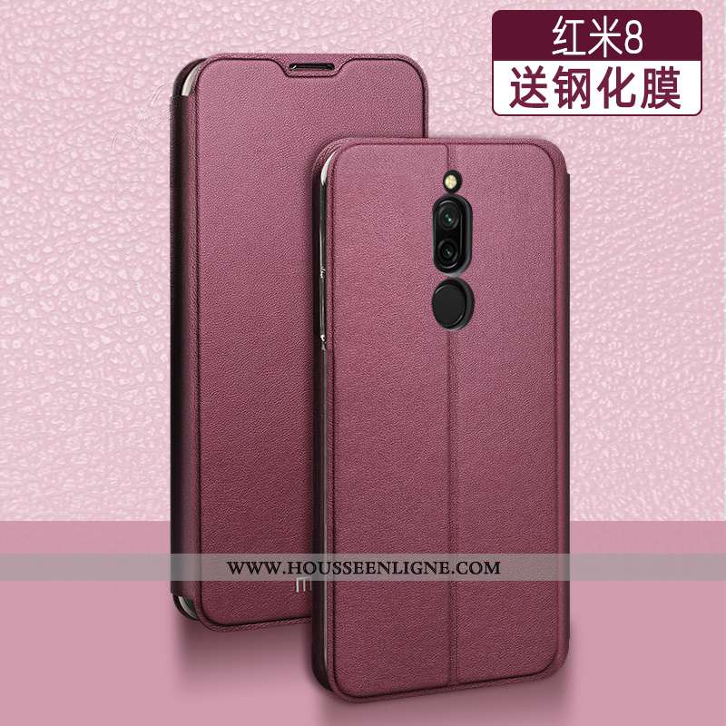 Étui Xiaomi Redmi 8 Silicone Protection Coque Tendance Clamshell Cuir Incassable Rouge