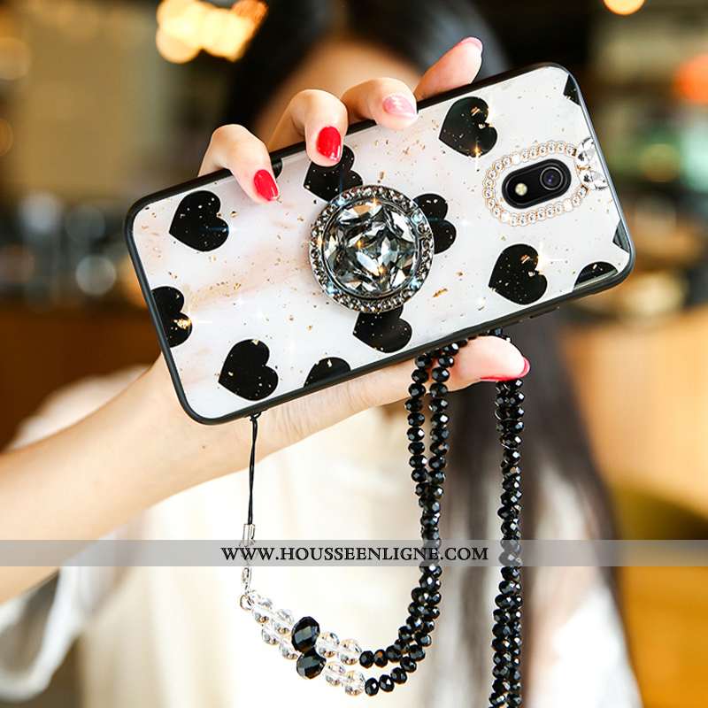 Étui Xiaomi Redmi 8a Strass Ornements Suspendus Silicone Fluide Doux Amour Petit Blanche