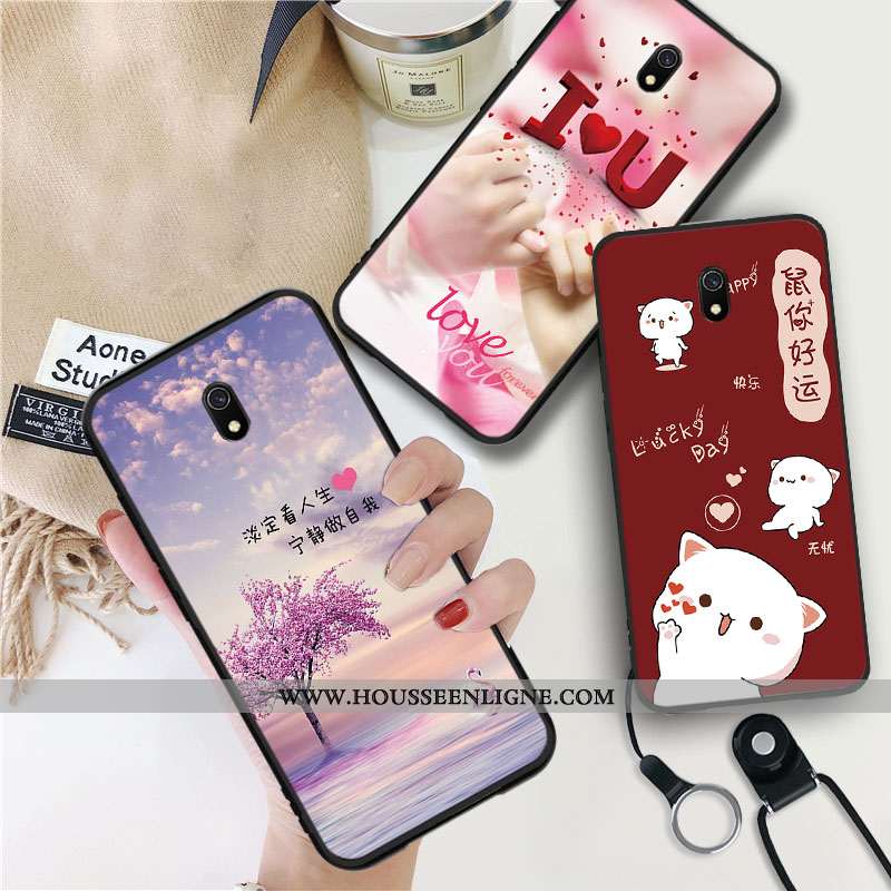 Étui Xiaomi Redmi 8a Tendance Fluide Doux Téléphone Portable Net Rouge Coque Dessin Animé Délavé En 