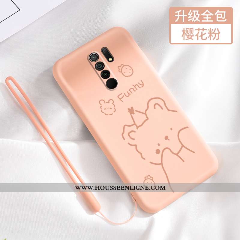 Étui Xiaomi Redmi 9 Fluide Doux Silicone Petit Net Rouge Délavé En Daim Protection Tout Compris Rose
