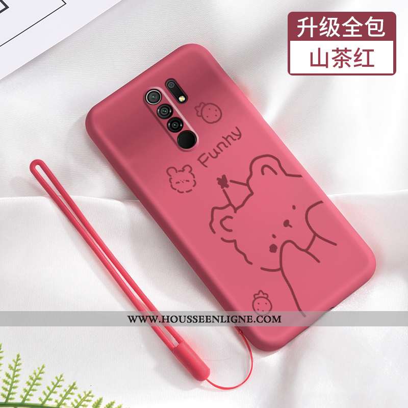 Étui Xiaomi Redmi 9 Fluide Doux Silicone Petit Net Rouge Délavé En Daim Protection Tout Compris Rose