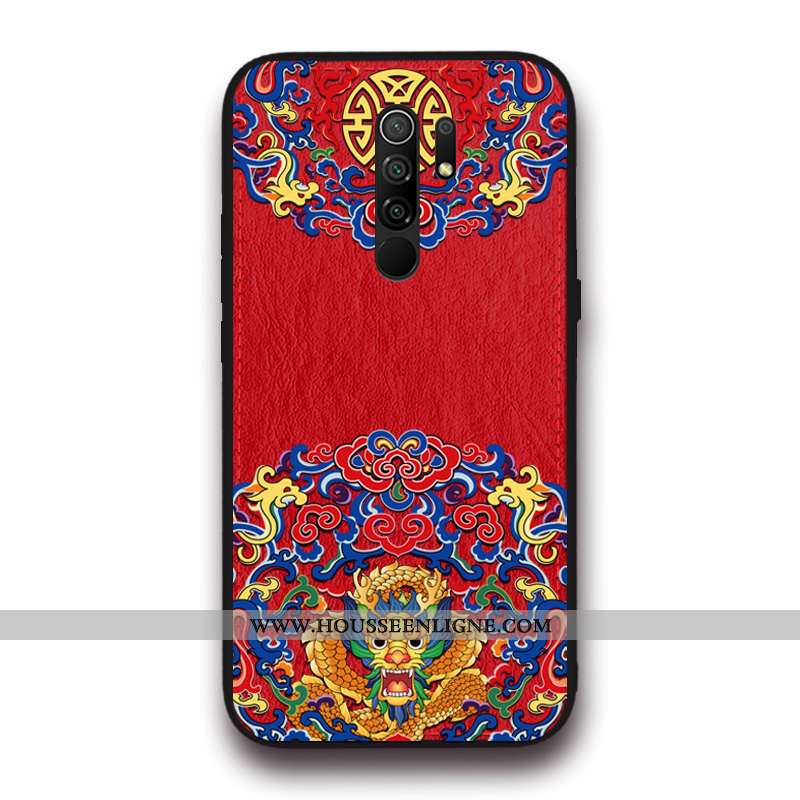 Étui Xiaomi Redmi 9 Original Tendance Petit Tout Compris Cuir Style Chinois Créatif Rouge