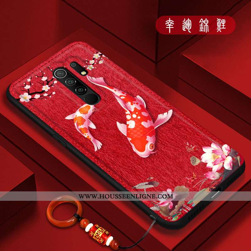 Étui Xiaomi Redmi 9 Original Tendance Petit Tout Compris Cuir Style Chinois Créatif Rouge