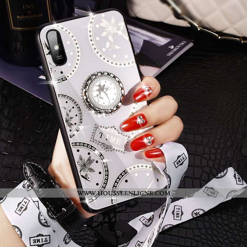 Étui Xiaomi Redmi 9a Verre Ornements Suspendus Créatif Mode Membrane Net Rouge Protection Blanche