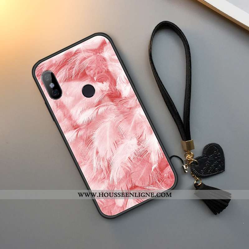 Étui Xiaomi Redmi Note 5 Verre Fluide Doux Plume Simple Protection Net Rouge Silicone Rose