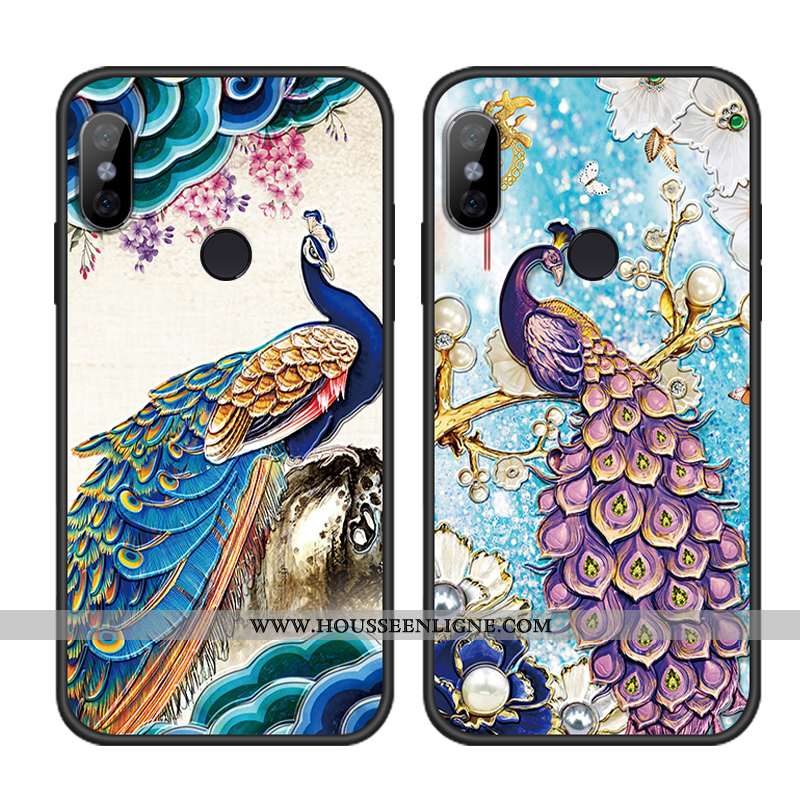 Étui Xiaomi Redmi Note 5 Vintage Fluide Doux Haute Paon Style Chinois Coque Gaufrage Bleu