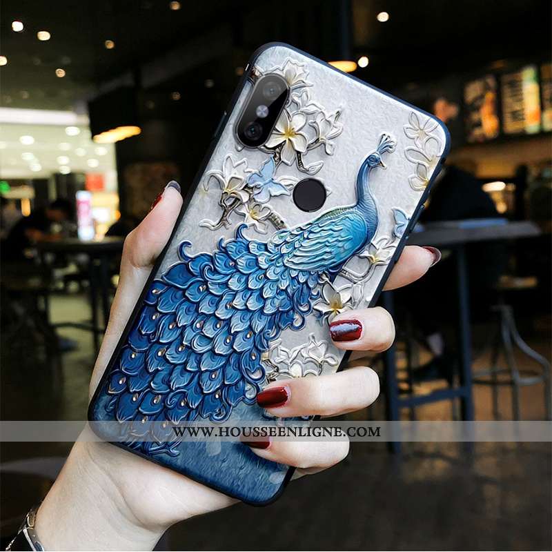 Étui Xiaomi Redmi Note 5 Vintage Fluide Doux Haute Paon Style Chinois Coque Gaufrage Bleu