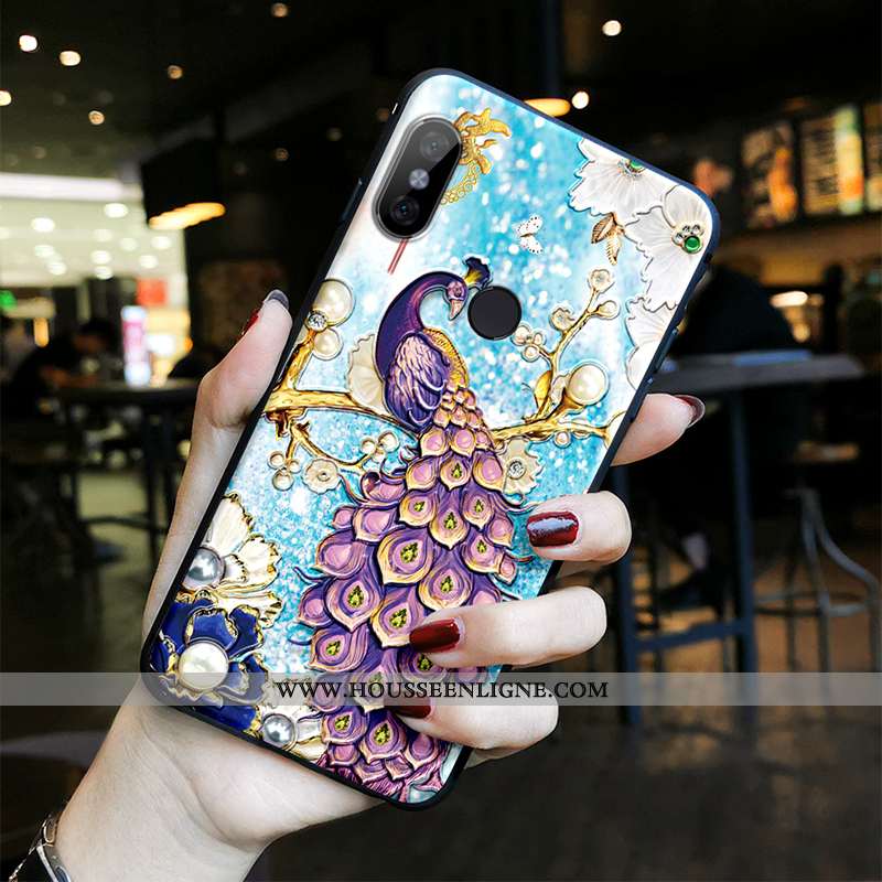 Étui Xiaomi Redmi Note 5 Vintage Fluide Doux Haute Paon Style Chinois Coque Gaufrage Bleu