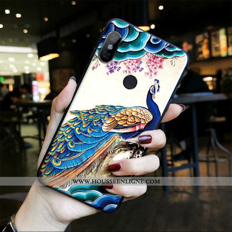 Étui Xiaomi Redmi Note 5 Vintage Fluide Doux Haute Paon Style Chinois Coque Gaufrage Bleu